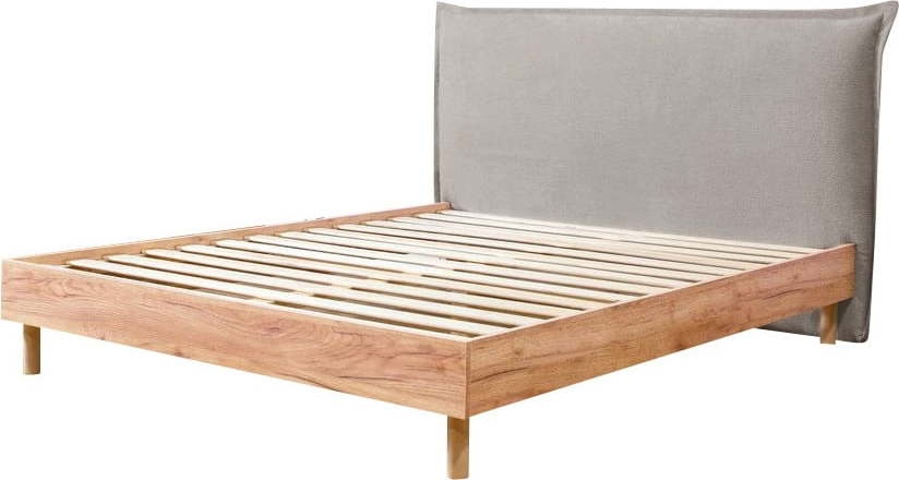 Světle šedá/přírodní dvoulůžková postel s roštem 160x200