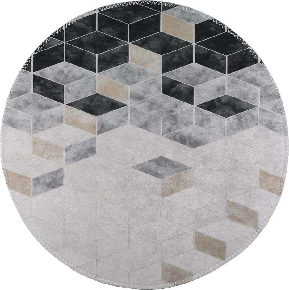 Bílo-šedý pratelný kulatý koberec ø 100