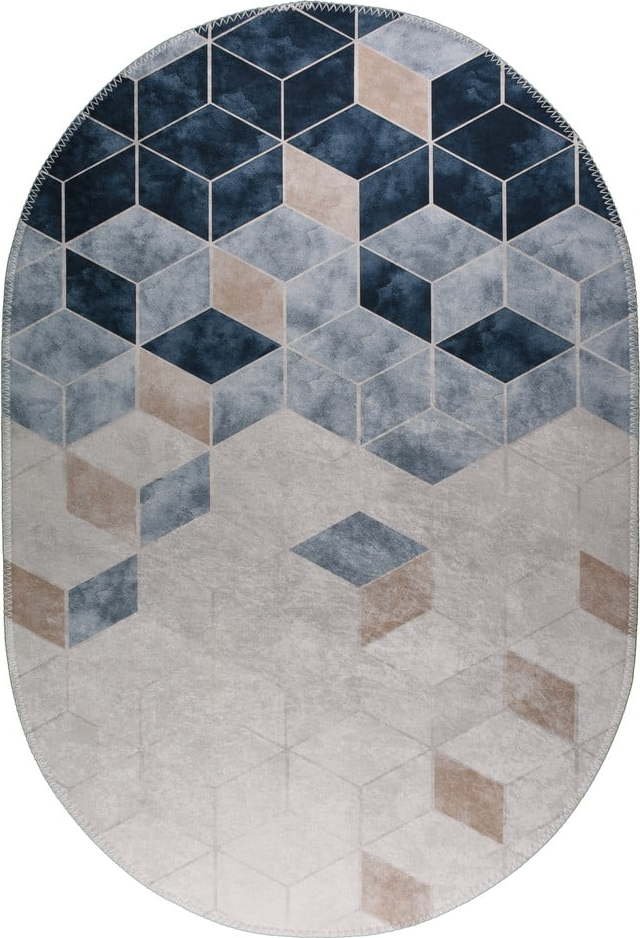 Bílo-modrý pratelný koberec 60x100 cm