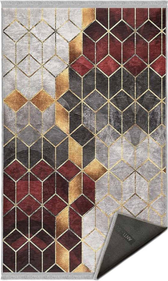 Šedo-vínový pratelný koberec běhoun 80x200 cm