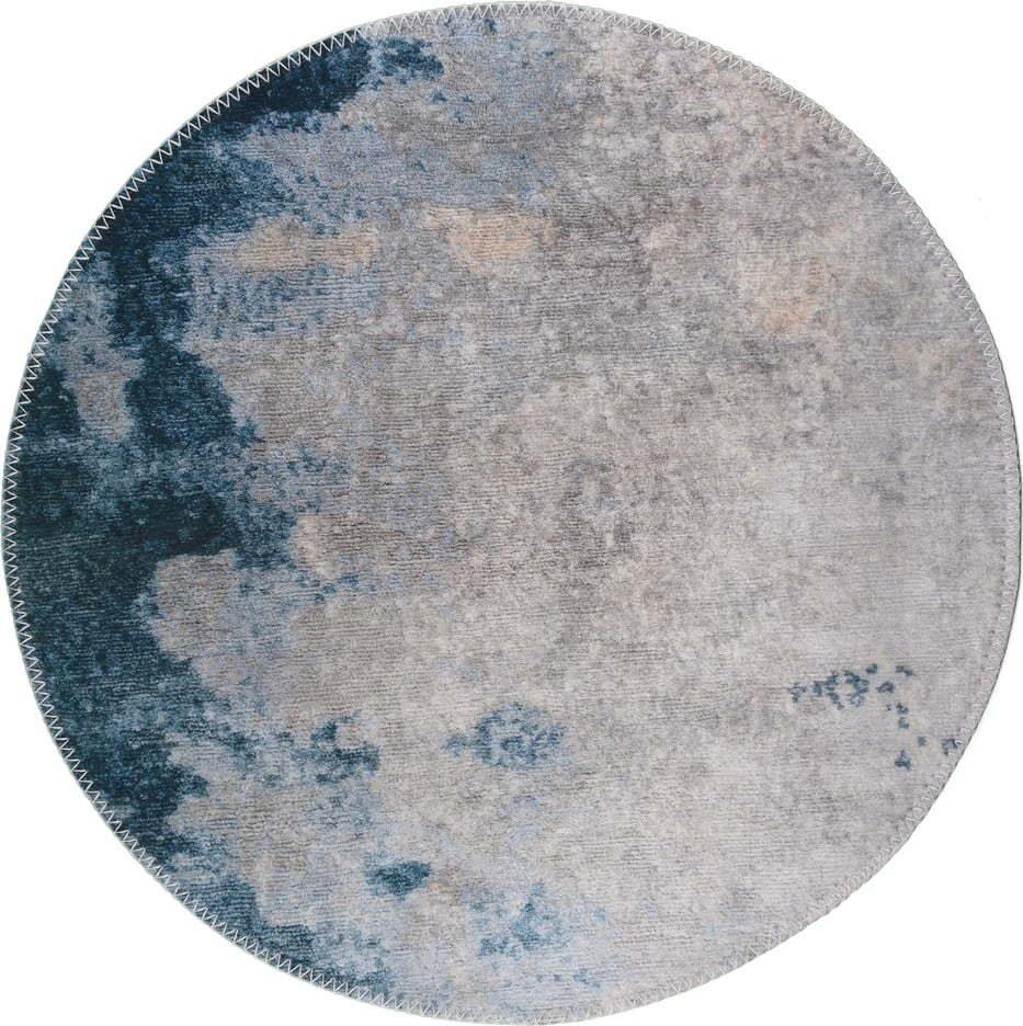 Modro-šedý pratelný kulatý koberec ø 80