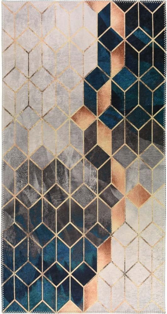 Modro-krémový pratelný koberec 50x80 cm