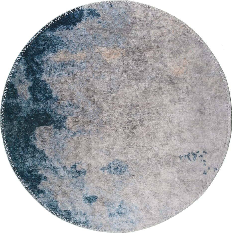 Modro-šedý pratelný kulatý koberec ø 120